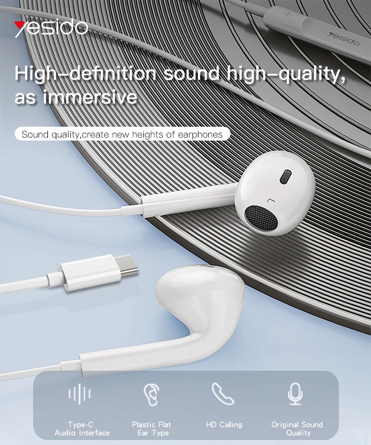 YESIDO USB-C WIRED EARPHONE WHITE YH38 - Image 2