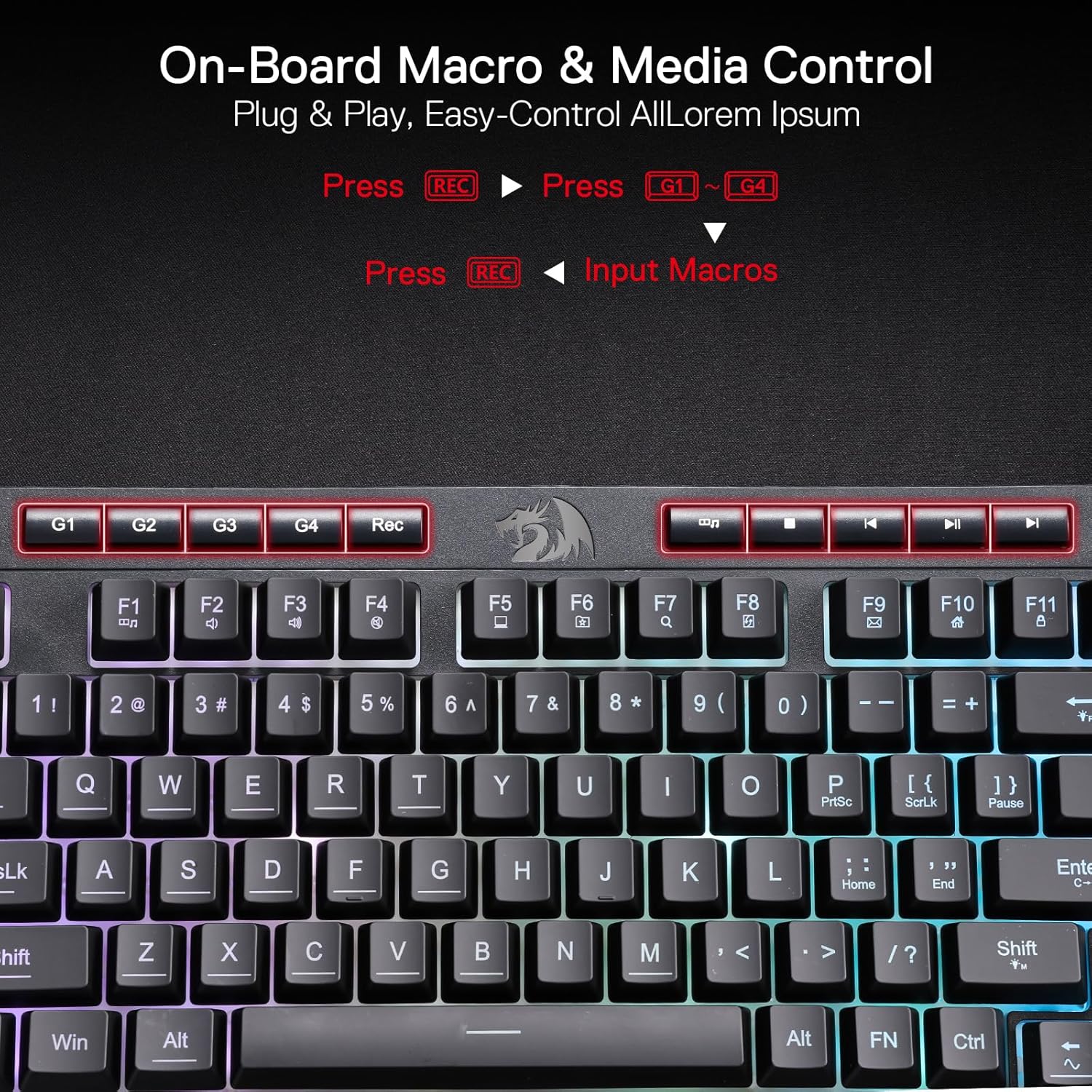 REDRAGON SHIVA 98 KEYS RGB WIRED GAMING KEYBOARD BLACK K515-RGB - Image 3