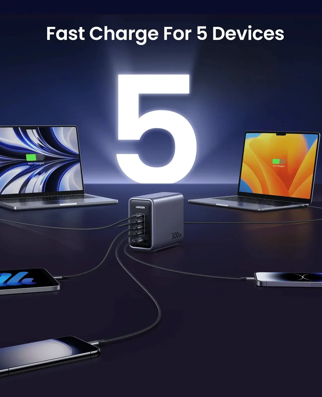 UGREEN NEXODE 300W 5 PORT GAN DESTOP FAST CHARGER UK BLACK CD333 - Image 4