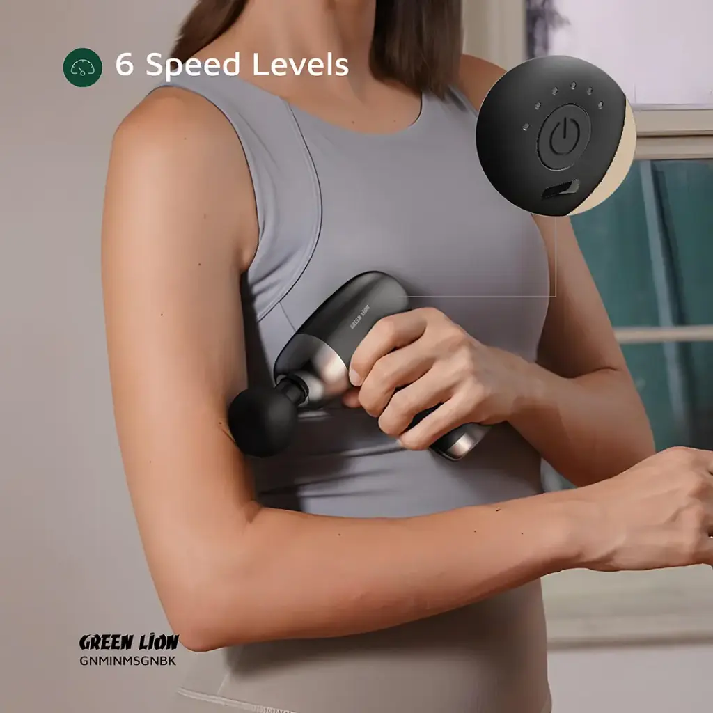 GREEN LION MINI MASSAGE GUN 6 SPEED LEVELS BLACK GNMINMSGNBK - Image 6