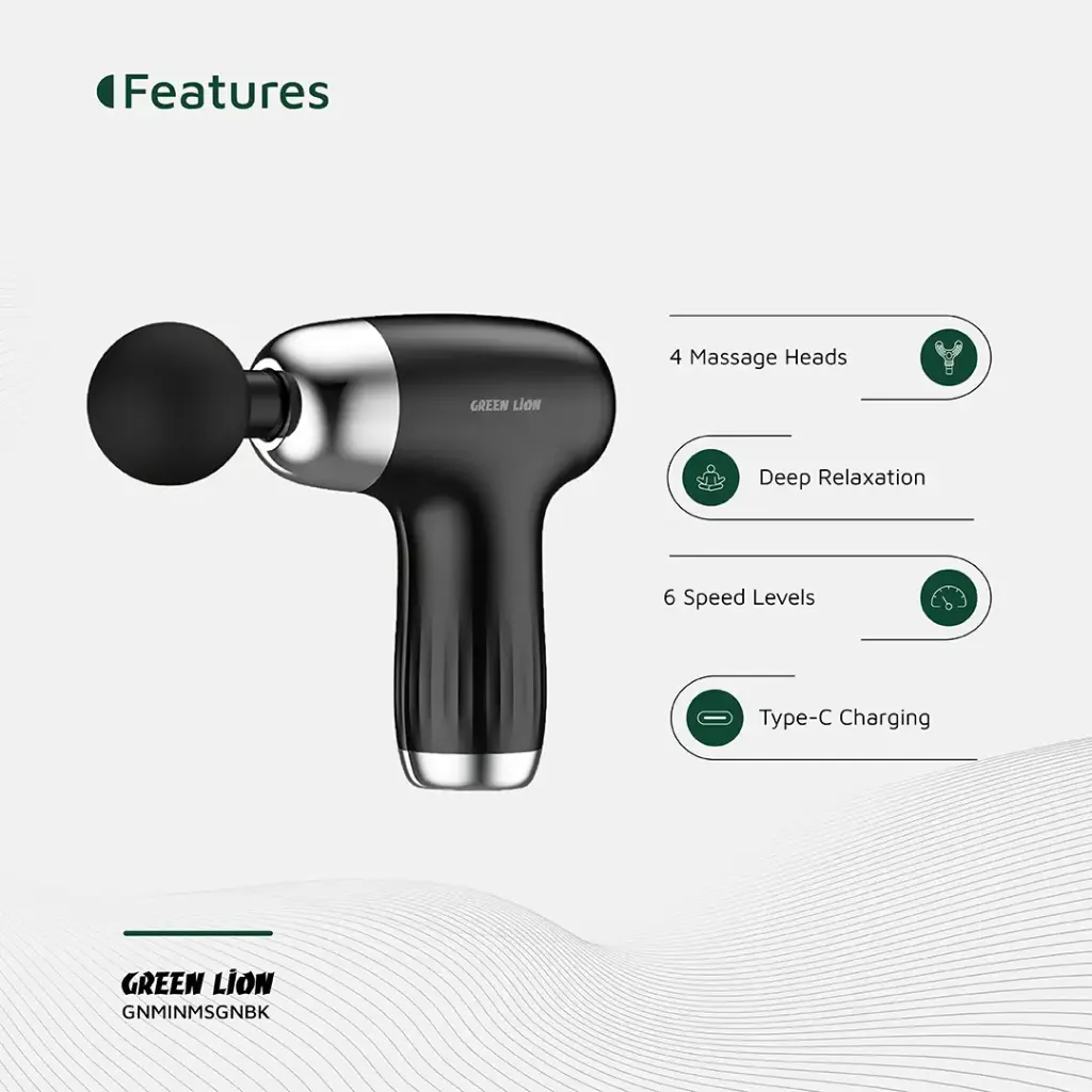 GREEN LION MINI MASSAGE GUN 6 SPEED LEVELS BLACK GNMINMSGNBK - Image 3