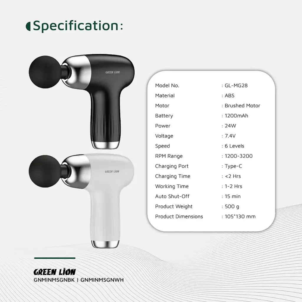 GREEN LION MINI MASSAGE GUN 6 SPEED LEVELS BLACK GNMINMSGNBK - Image 2