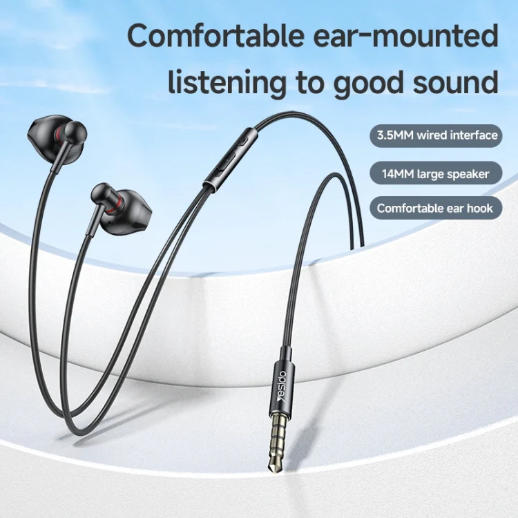 YESIDO ALUMINIUM ALLOY 3.5MM JACK WIRED EARPHONE BLACK YH47 - Image 2