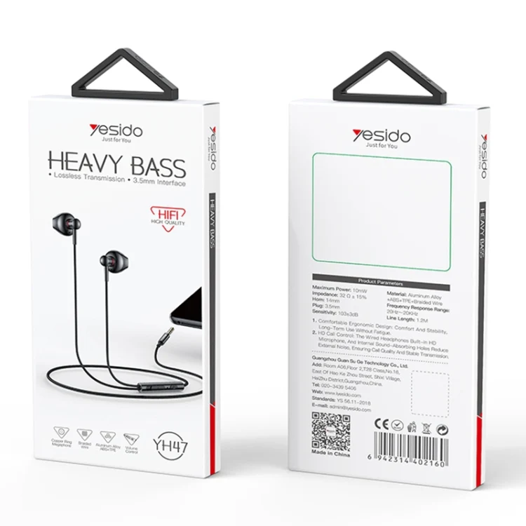 YESIDO ALUMINIUM ALLOY 3.5MM JACK WIRED EARPHONE BLACK YH47 - Image 11