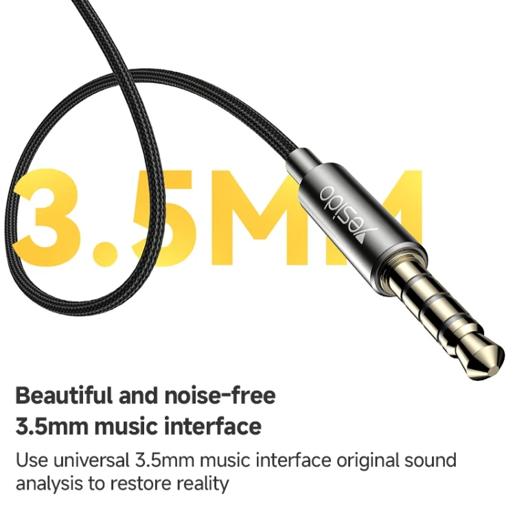 YESIDO ALUMINIUM ALLOY 3.5MM JACK WIRED EARPHONE BLACK YH47 - Image 7