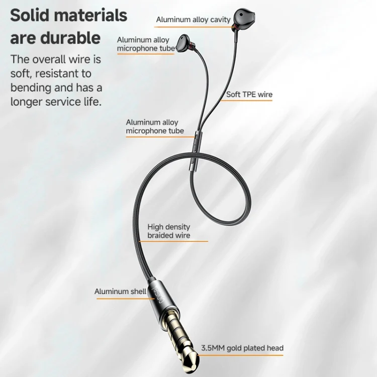 YESIDO ALUMINIUM ALLOY 3.5MM JACK WIRED EARPHONE BLACK YH47 - Image 8