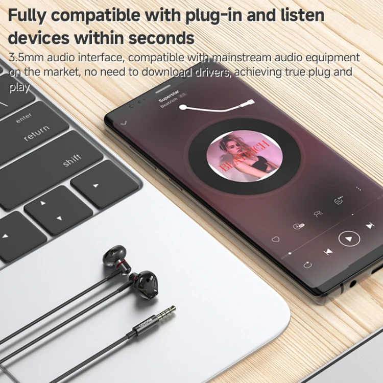 YESIDO ALUMINIUM ALLOY 3.5MM JACK WIRED EARPHONE BLACK YH47 - Image 9