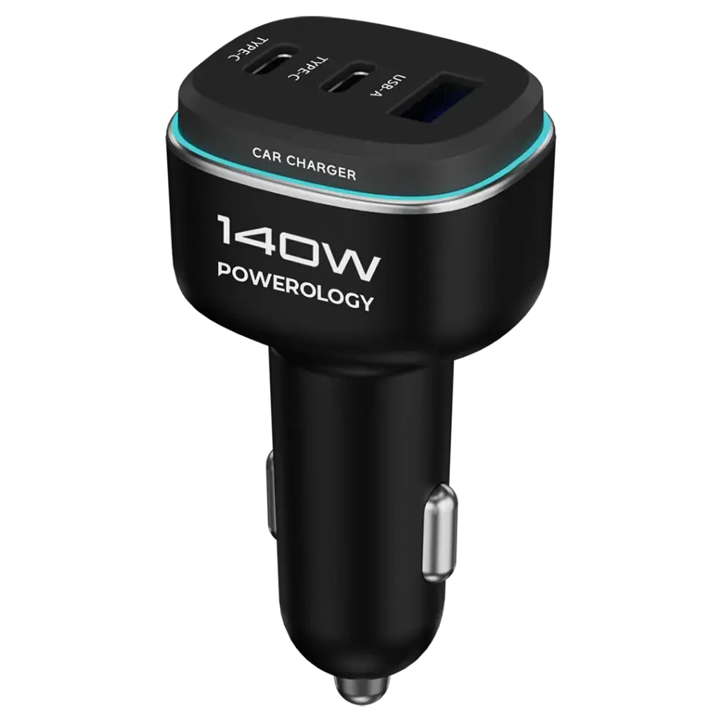 POWEROLOGY 140W TRIPLE PORT HIGH POWER CAR CHARGER BLACK/GRAY PCCSR025BKGY - Image 2