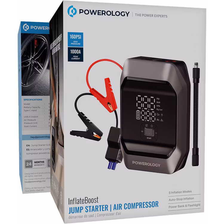 POWEROLOGY INFLATE BOOST JUMP STARTER AIR COMPRESSOR BLACK PWKF03MBK - Image 4