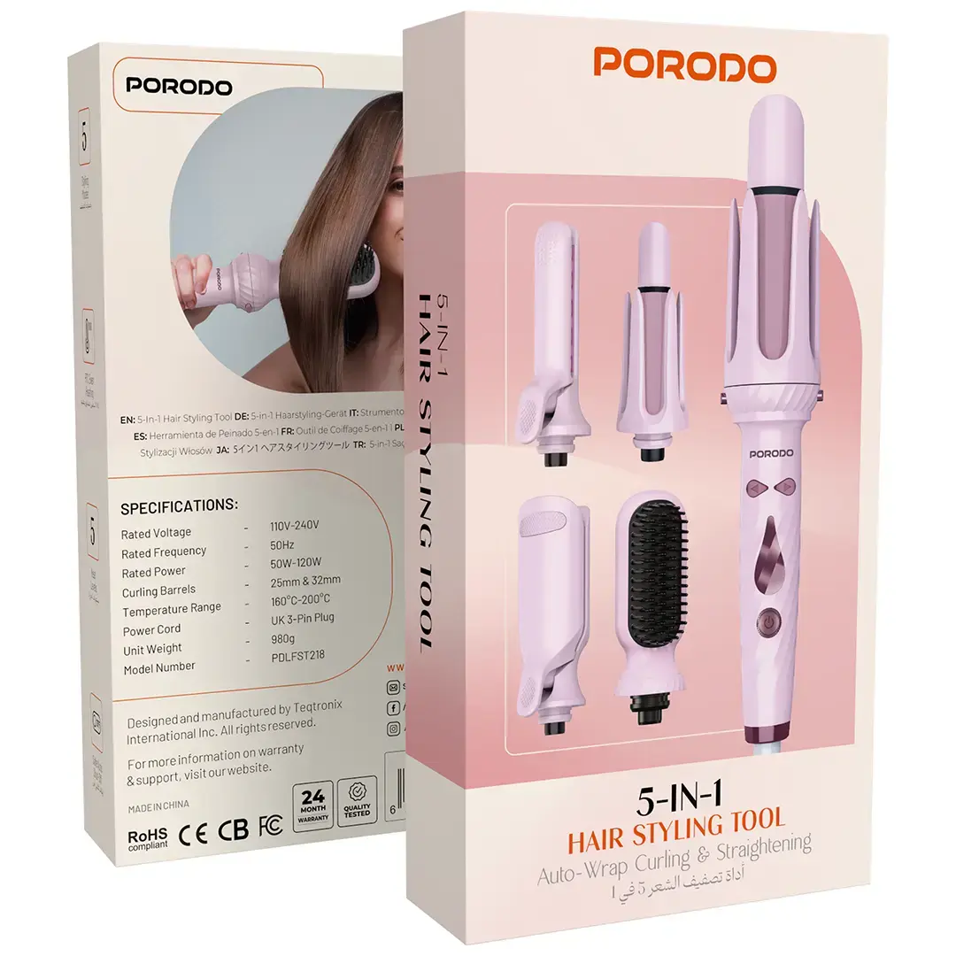 PORODO 5 IN 1 HAIR STYLING TOOL AUTO WRAP CURLING & STRAIGHTENING PINK PDLFST218PK - Image 7