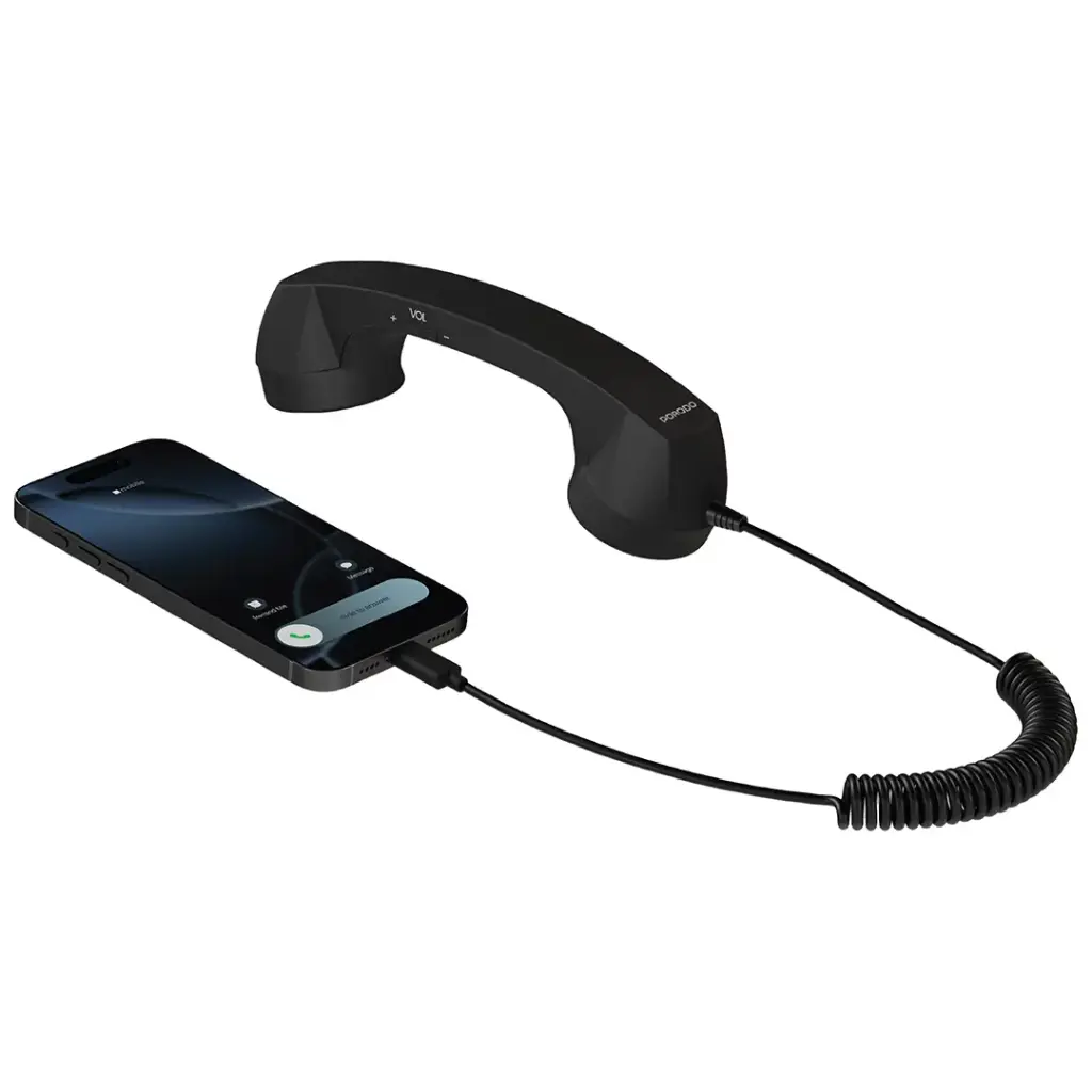 PORODO CLASSIC RETRO PHONE HANDSET WITH TYPE C CONNECTOR BLACK PD569BK - Image 2