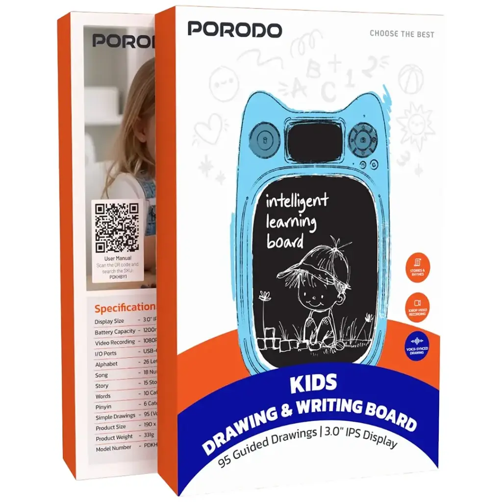 PORODO KIDS DRAWING WRITING BOARD 95 GUIDED DRAWINGS 3.0 IPS DISPLAY BLUE PDKHBY1BL - Image 2