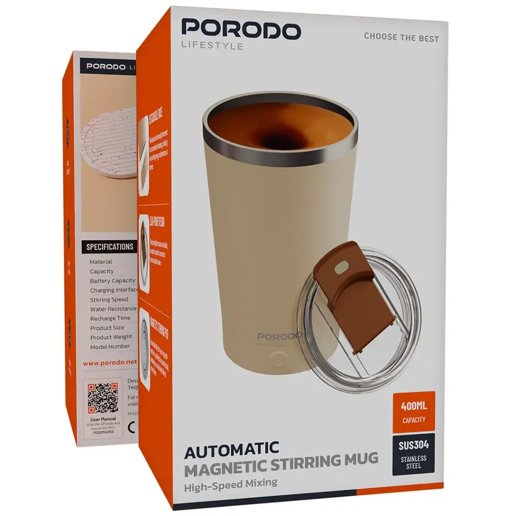 PORODO LIFESTYLE AUTOMATIC MAGNETIC STIRRING MUG HIGH SPEED MIXING CREAM PDSSMHQ168CM - Image 3