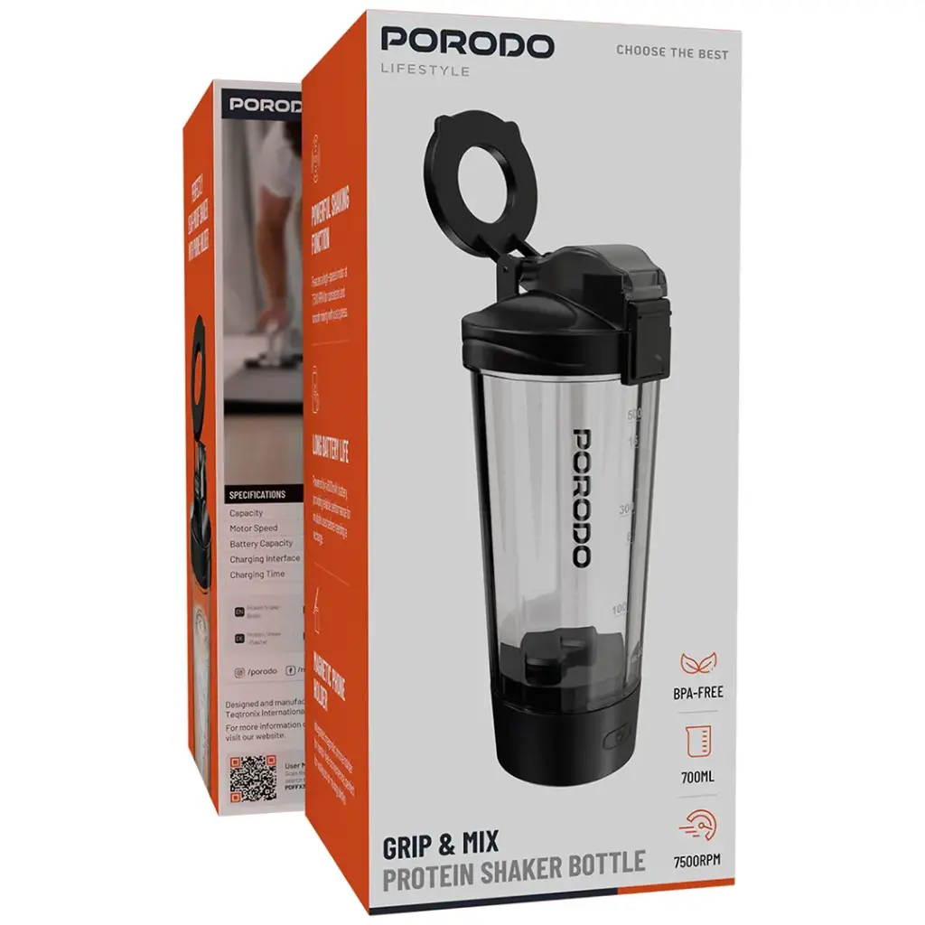 PORODO LIFESTYLE GRIP & MIX PROTEIN SHAKER BOTTLE BLACK PDFFX396FQ - Image 4