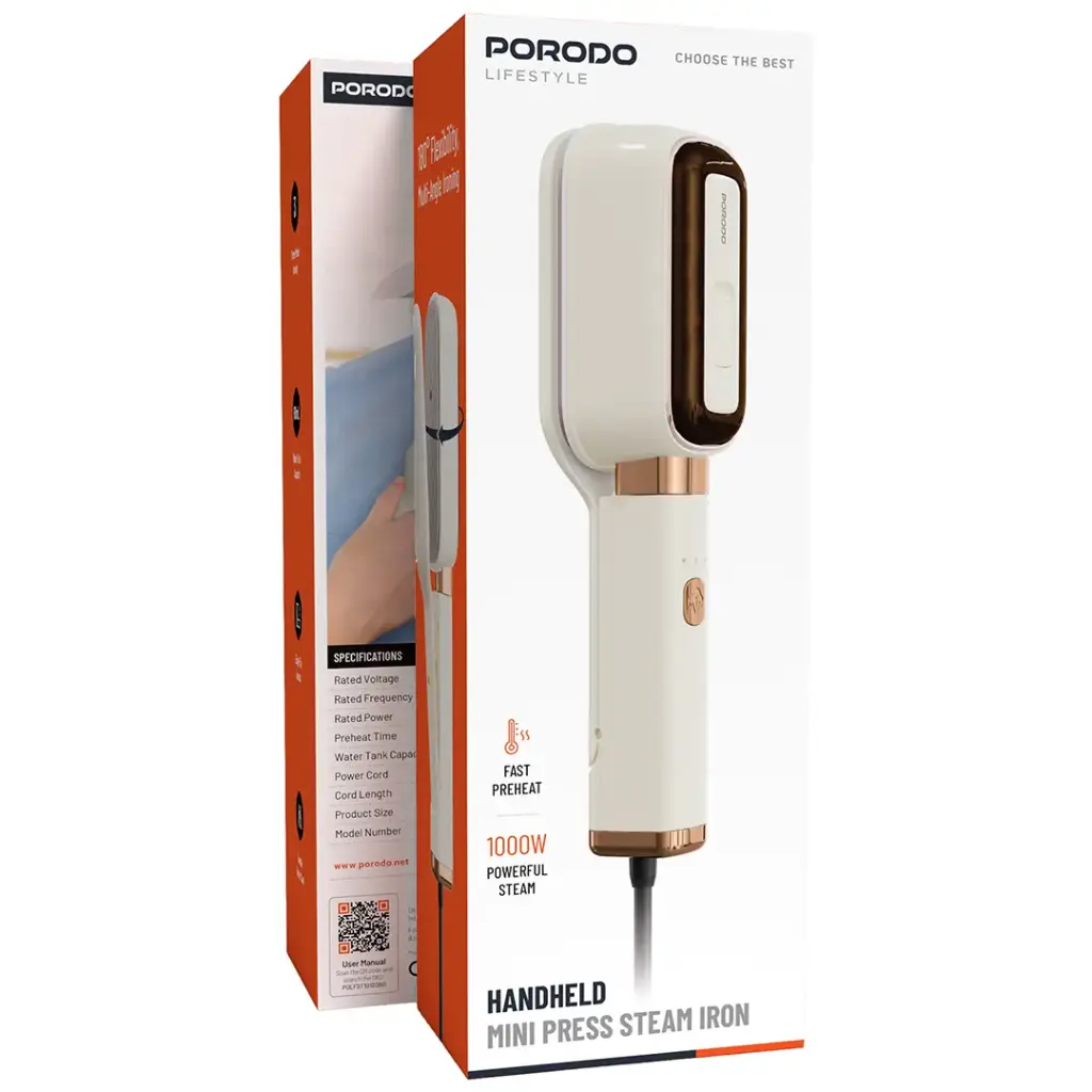 PORODO LIFESTYLE HANDHELD MINI PRESS STEAM IRON BEIGE PDLFST215BG - Image 3