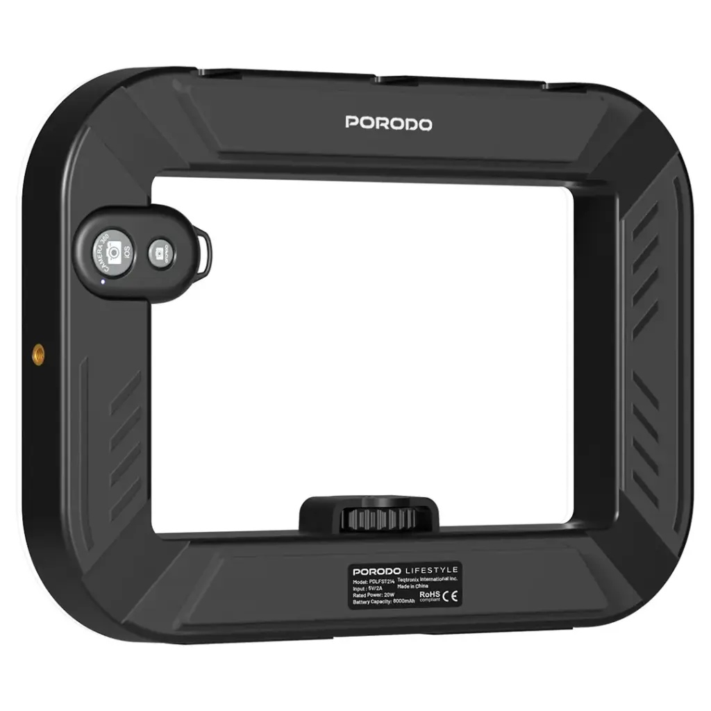 PORODO LIFESTYLE HANDHELD RING GRIP CAMERA & PHONE VLOGGING LIGHT DESKTOP SUPPORT/PHONE CLAMP BLACK PDLFST214BK - Image 2