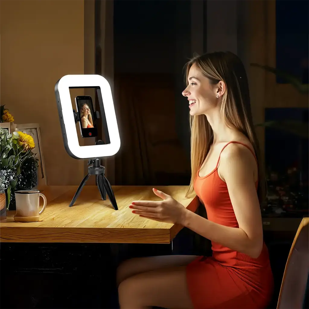PORODO LIFESTYLE HANDHELD RING GRIP CAMERA & PHONE VLOGGING LIGHT DESKTOP SUPPORT/PHONE CLAMP BLACK PDLFST214BK - Image 8