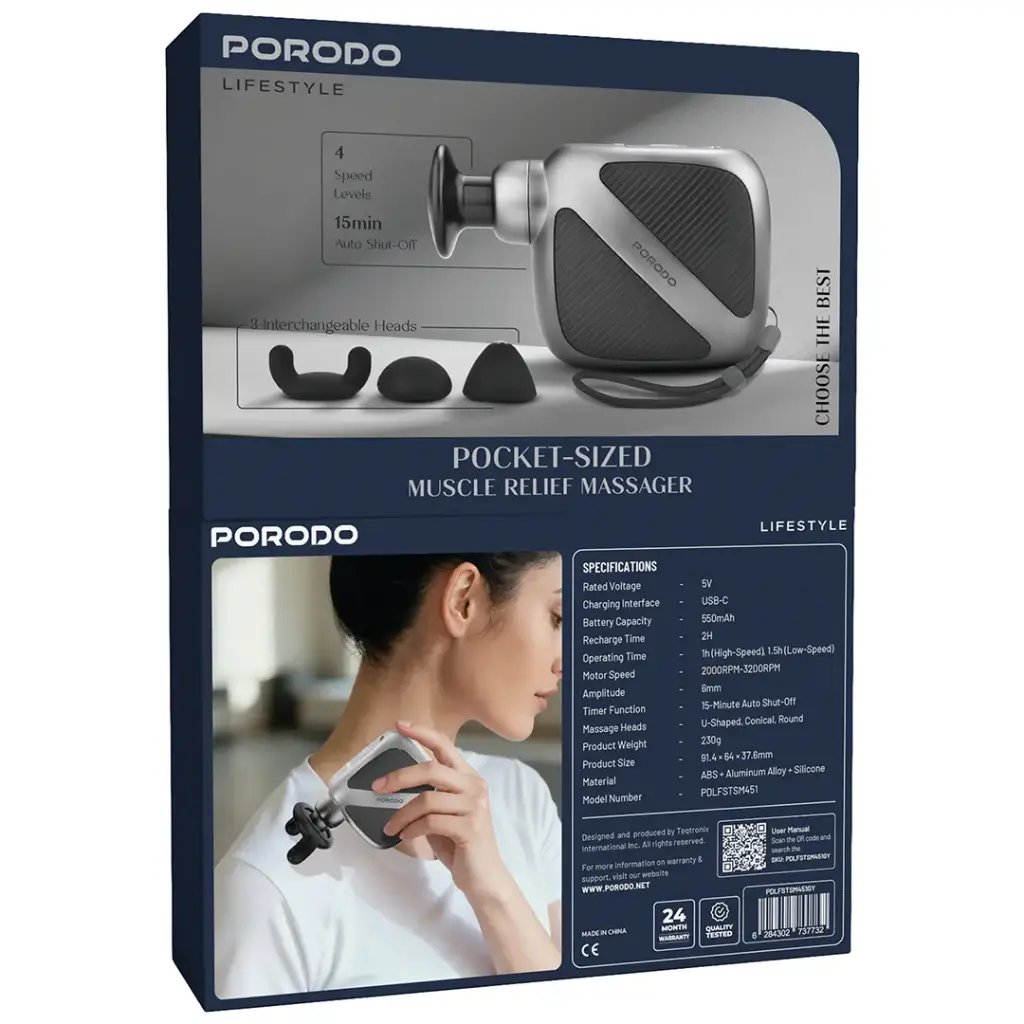 PORODO LIFESTYLE POCKET SIZED MUSCLE RELIEF MASSAGER GRAY PDLFSTSM451GY - Image 9