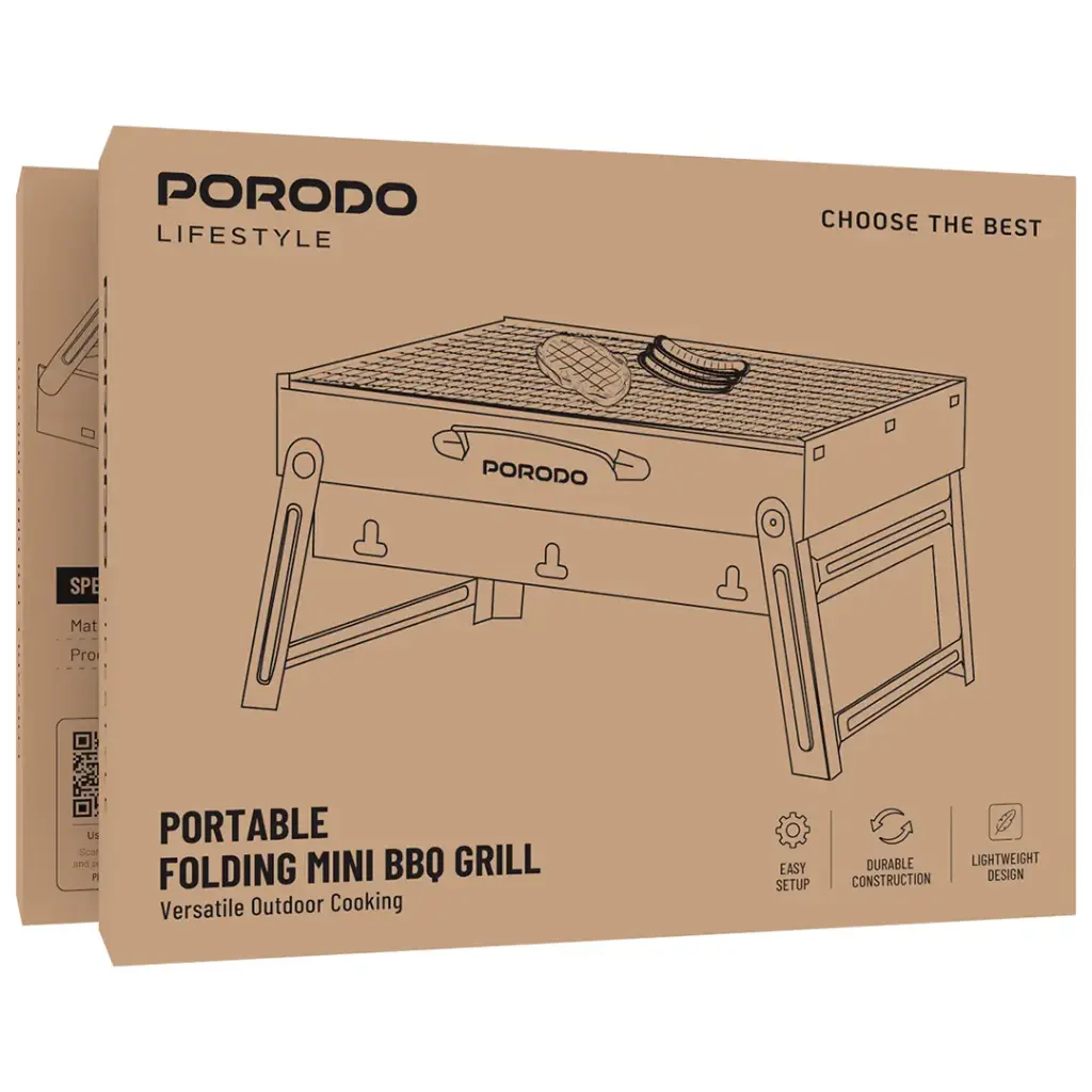 PORODO LIFESTYLE PORTABLE FOLDING MINI BBQ GRILL BLACK PDLFSTMCSBK - Image 3