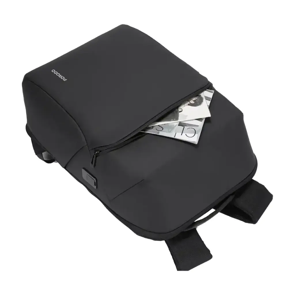 PORODO LIFESTYLE WATER RESISTANT PU BACK PACK WITH TYPE-C CHARGING PORT BLACK PD-LFST122-BK - Image 6