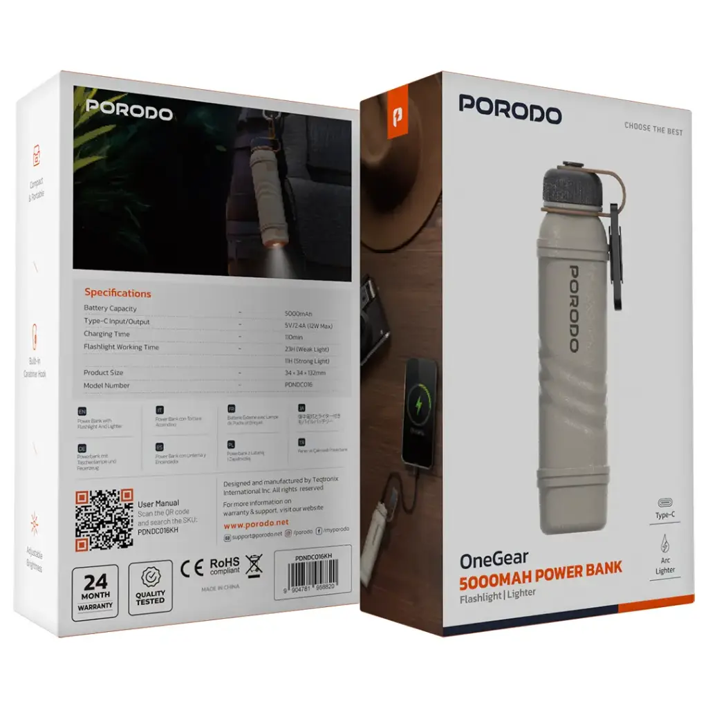 PORODO ONE GEAR 5000MAH POWER BANK KHAKI PDNDC016KH - Image 3