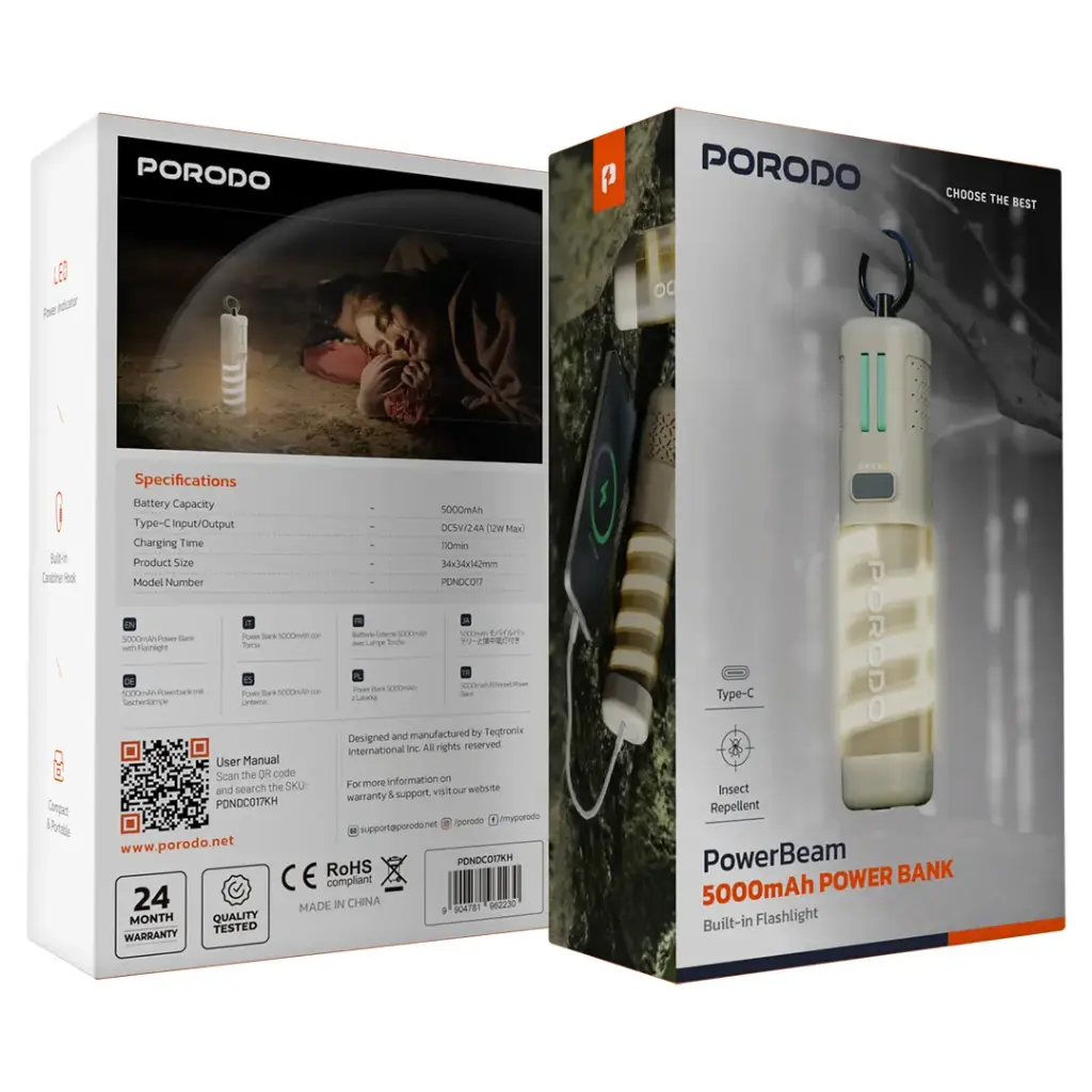 PORODO POWER BEAM 5000MAH POWER BANK KHAKI PDNDC017KH - Image 3