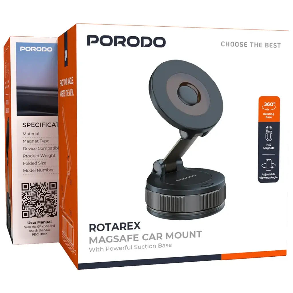 PORODO ROTAREX MAGSAFE CAR MOUNT BLACK PDCH11BK - Image 4