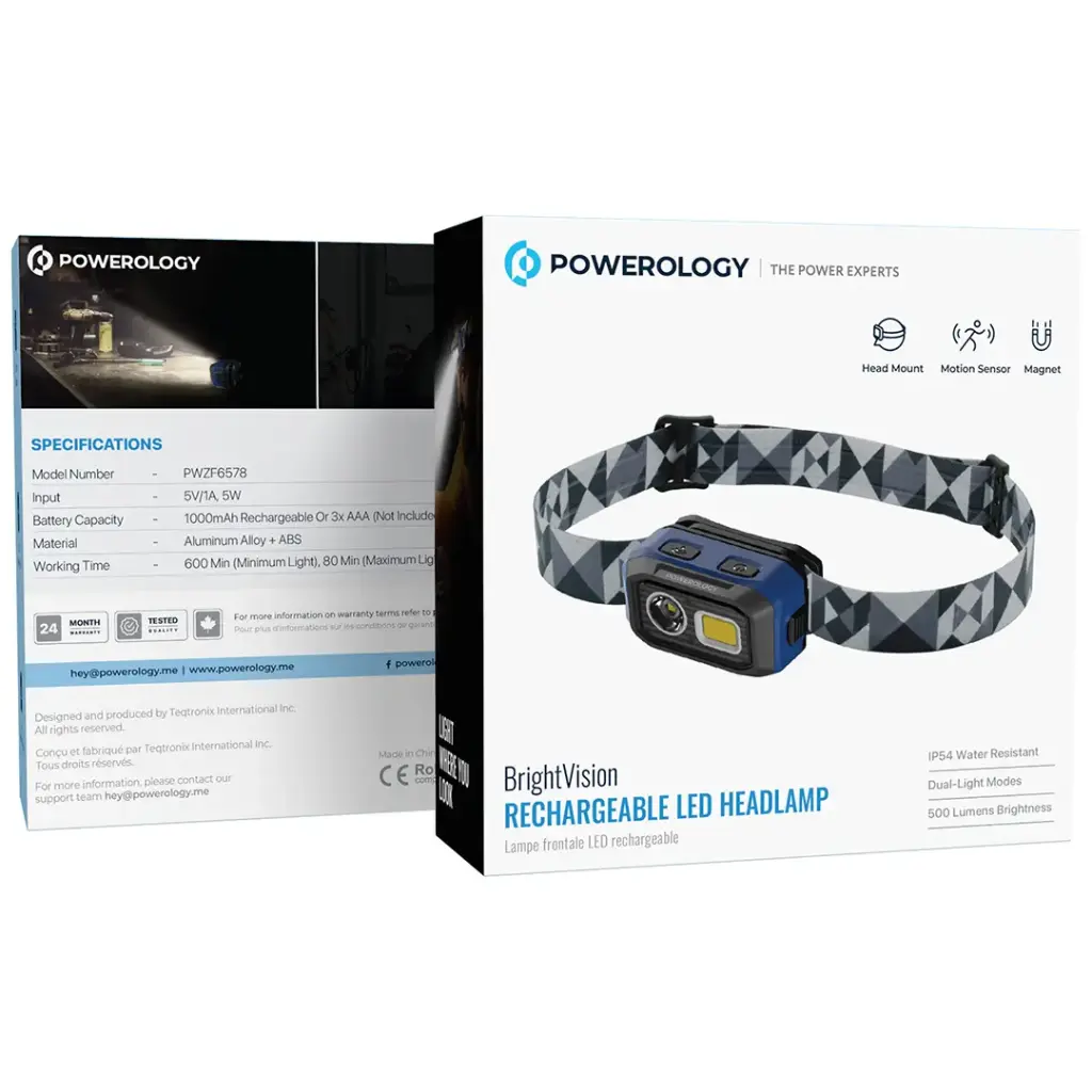POWEROLOGY BRIGHT VISION RECHARGEABLE LED HEAD LAMP BLACK PWZF6578BK - Image 4