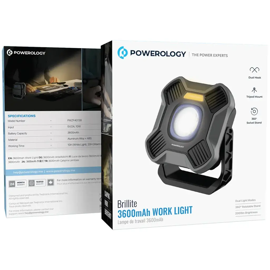 POWEROLOGY BRILLITE 3600MAH WORK LIGHT BLACK PWZF40138BK - Image 5