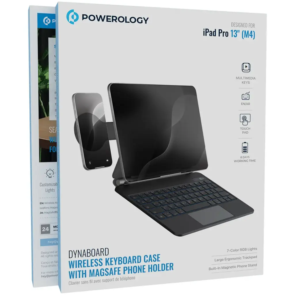 POWEROLOGY DYNABOARD WIRELESS KEYBOARD CASE WITH MAGSAFE PHONE HOLDER FOR IPAD PRO 13 M4 BLACK PWMK13BK - Image 4