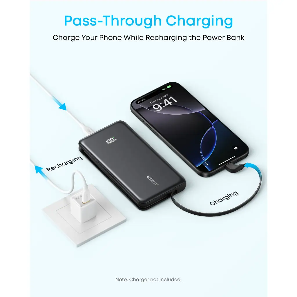 ANKER ZOLO POWER BANK 20000MAH BUILT IN USB-C CABLE BLACK A110EH11 - Image 2