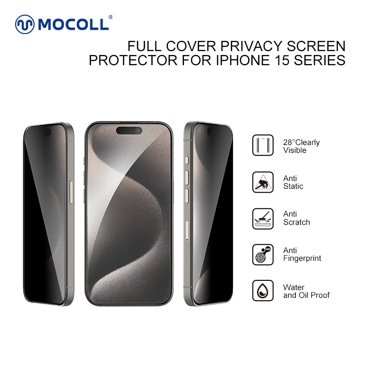 MOCOLL IPHONE 15 PRO MAX 2.5D GLASS SCREEN PROTECTOR MATT BLACK - Image 6
