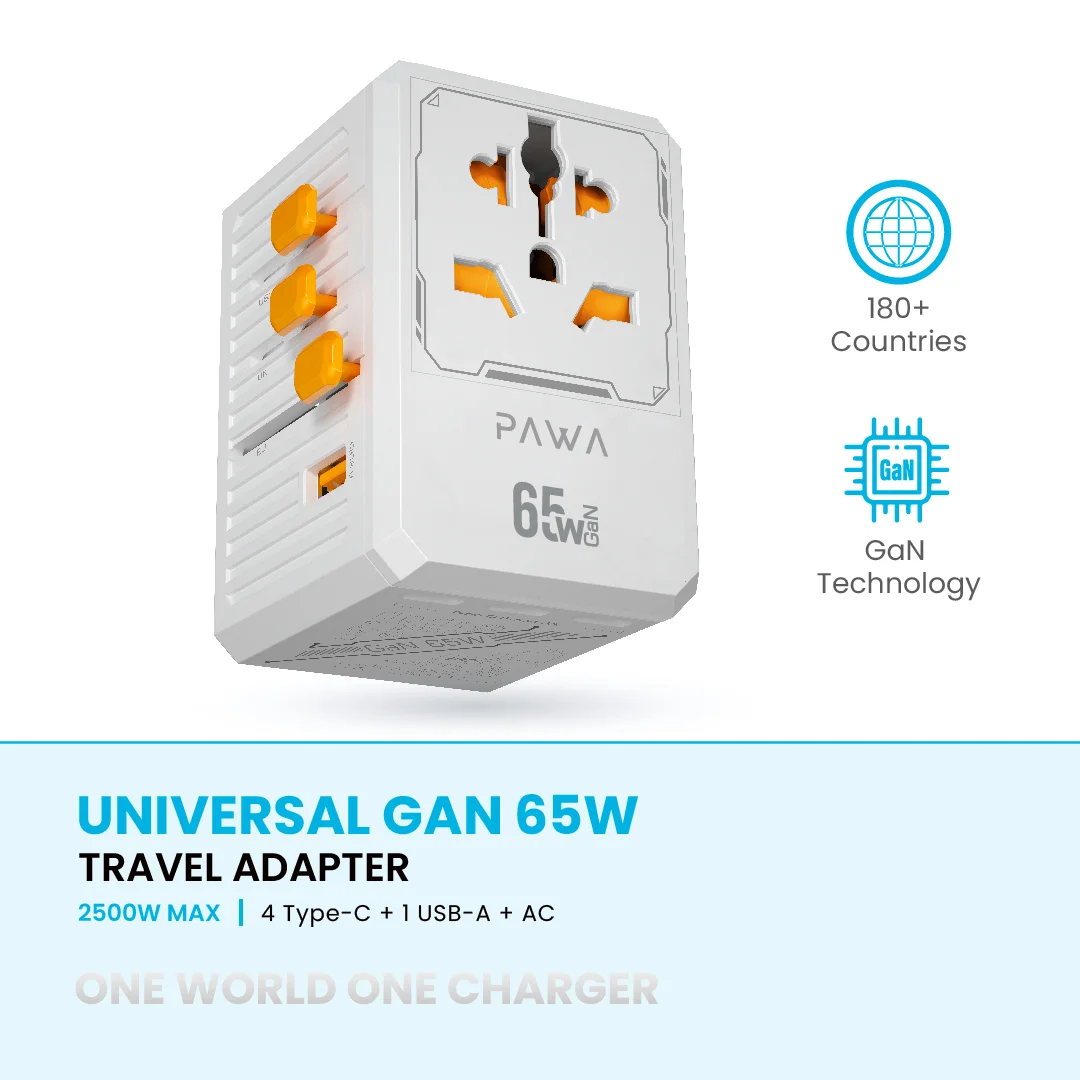 PAWA UNIVERSAL GAN 65W TRAVEL ADAPTER WHITE PW-TCUTA65W-WH - Image 2