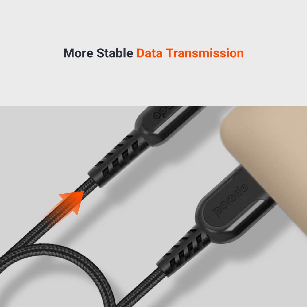 PORODO METTALIC CABLE BRAIDED 2A WITH MICRO USB CONNECTOR BLACK PD-MMETRP025-BK - Image 6