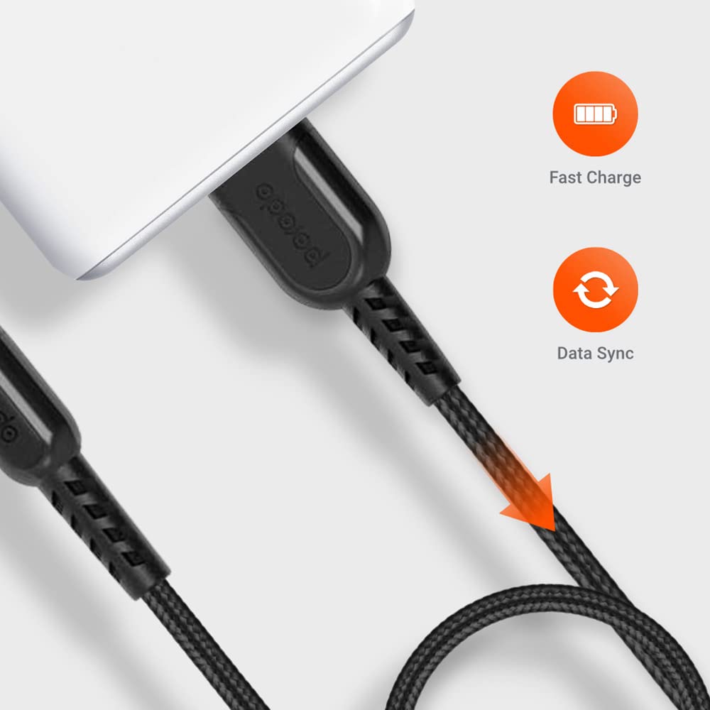 PORODO METTALIC CABLE BRAIDED 2A WITH MICRO USB CONNECTOR BLACK PD-MMETRP025-BK - Image 5