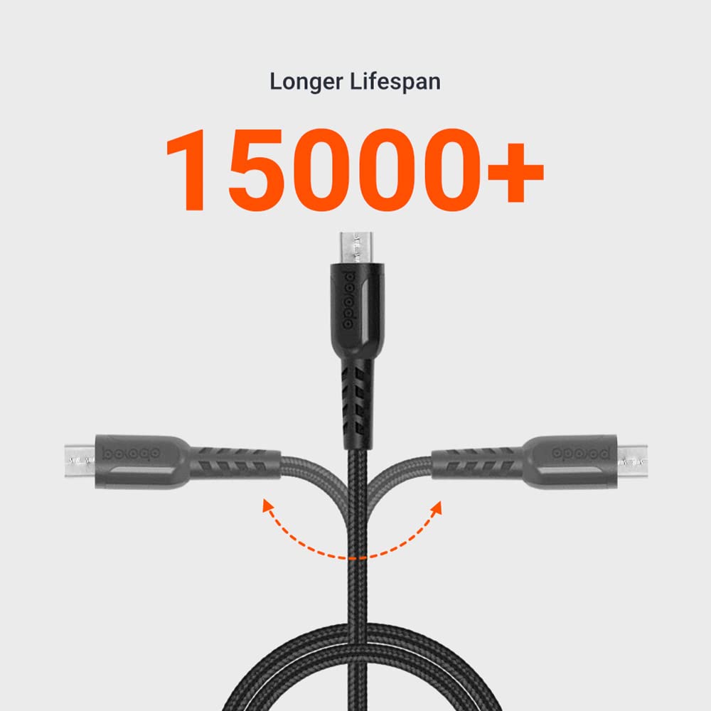 PORODO METTALIC CABLE BRAIDED 2A WITH MICRO USB CONNECTOR BLACK PD-MMETRP025-BK - Image 3