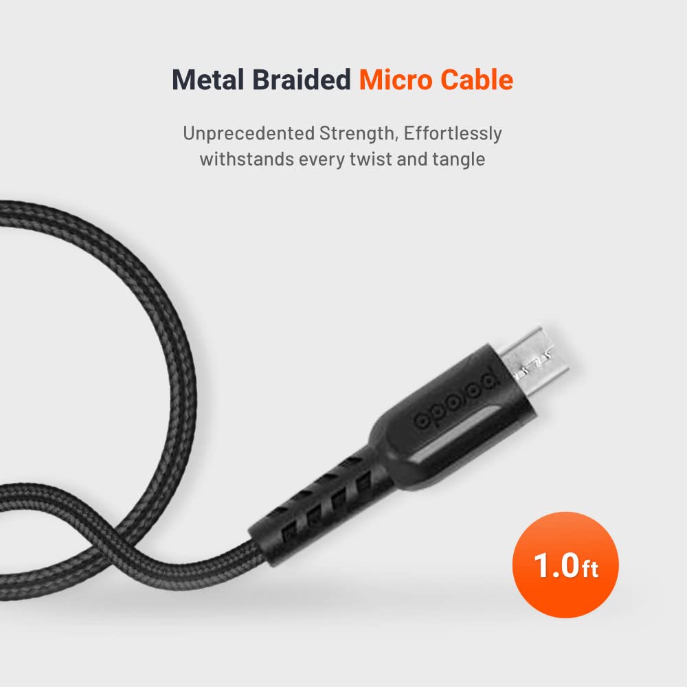 PORODO METTALIC CABLE BRAIDED 2A WITH MICRO USB CONNECTOR BLACK PD-MMETRP025-BK - Image 2