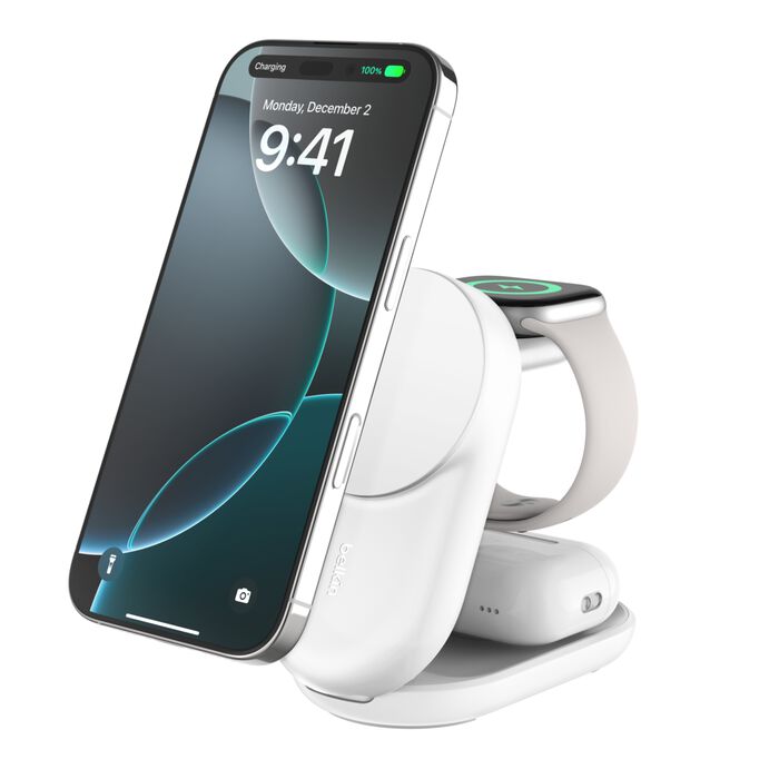 BELKIN ULTRA CHARGE QI2 25W 3 IN 1 FOLDABLE MAGNETIC CHARGER WHITE WIZ037MYWH - Image 2