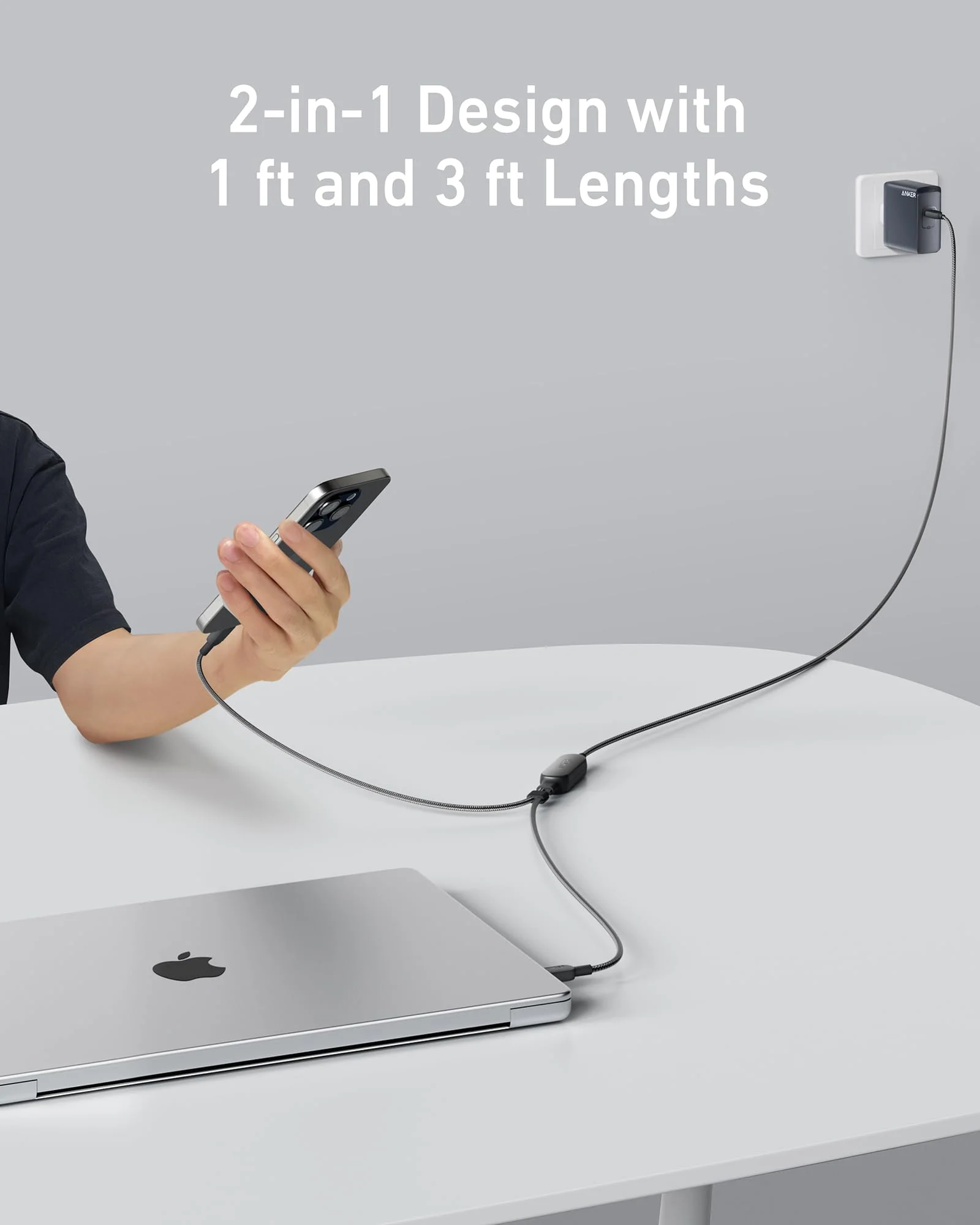ANKER 2 IN 1 USB C TO USB C 140W 6FT CABLE BLACK A8895H12 - Image 3