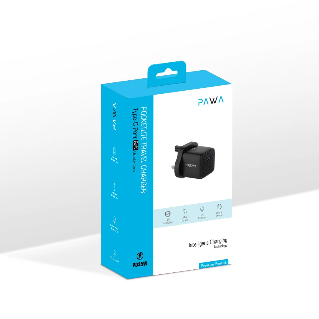 PAWA POCKETLITE TRAVEL CHARGER TYPE-C PORT GAN PD35W BLACK PW-PL30WUK-BK - Image 3