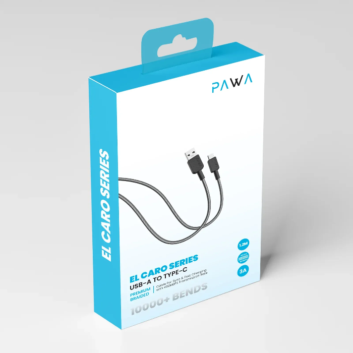PAWA EL CARO SERIES USB A TO USB C PREMIUM BRAIDED CABLE 1.2M BLACK PW-120BD3AT-BK - Image 3