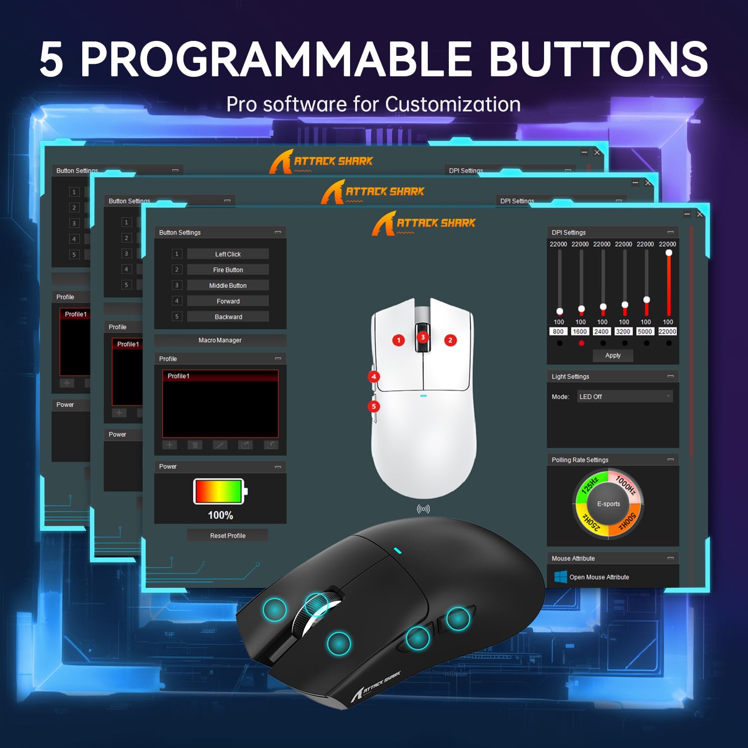 ATTACK SHARK LIGHTWEIGHT WIRELESS GAMING MOUSE WITH RGB CHARGING DOCK BLACK X11 - Image 9