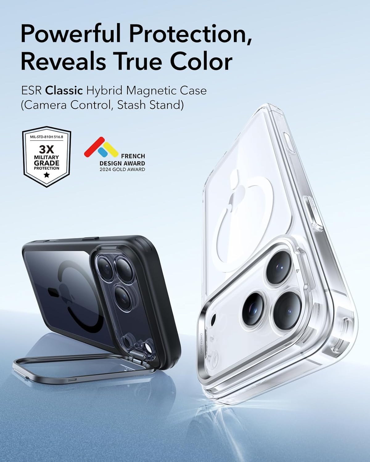 ESR CLASSIC HYBRID MAGNETIC CASE CAM CONTROL STASH STAND COMPATIBLE WITH IPHONE 17 PRO CLEAR BLACK - Image 3