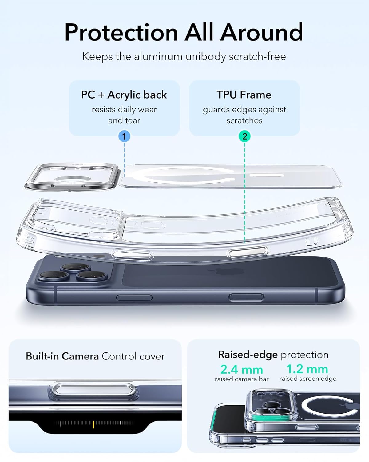 ESR CLASSIC HYBRID MAGNETIC CASE CAM CONTROL COMPATIBLE WITH IPHONE 17 PRO MAX CLEAR BLACK - Image 3