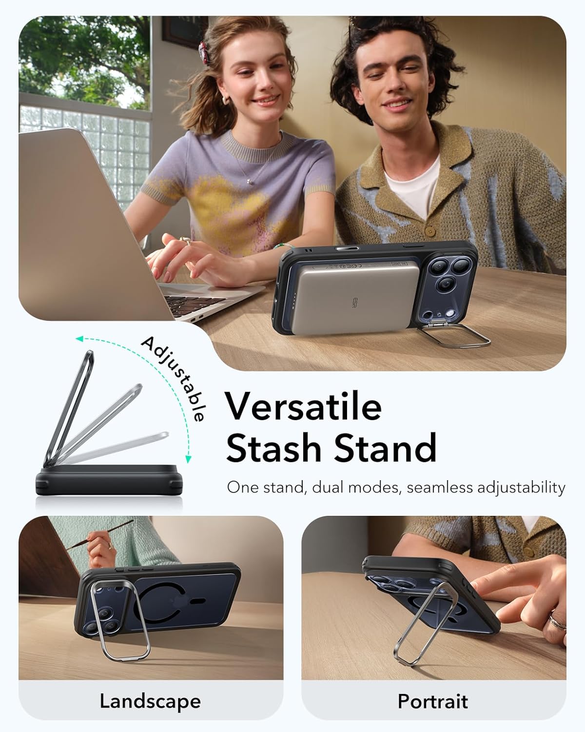 ESR CLASSIC HYBRID MAGNETIC CASE CAM CONTROL STASH STAND COMPATIBLE WITH IPHONE 17 PRO CLEAR BLACK - Image 7