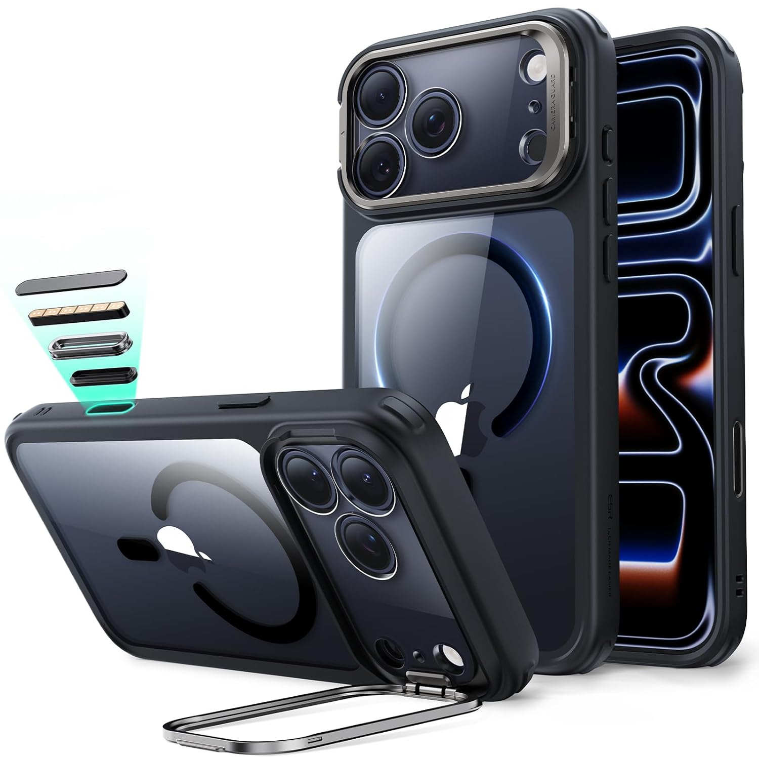 ESR CLASSIC HYBRID MAGNETIC CASE CAM CONTROL STASH STAND COMPATIBLE WITH IPHONE 17 PRO CLEAR BLACK - Image 2