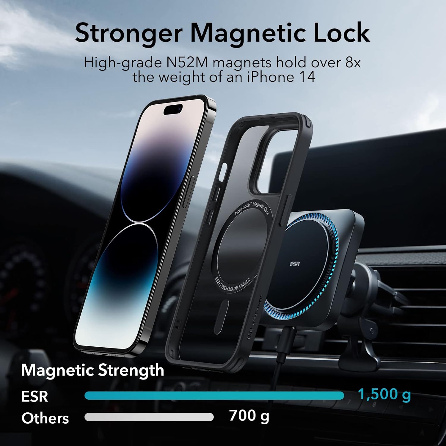 ESR IPHONE 14 PRO AIR ARMOR HALO LOCK PROTECTION MAGNETIC CASE FROSTED BLACK - Image 4