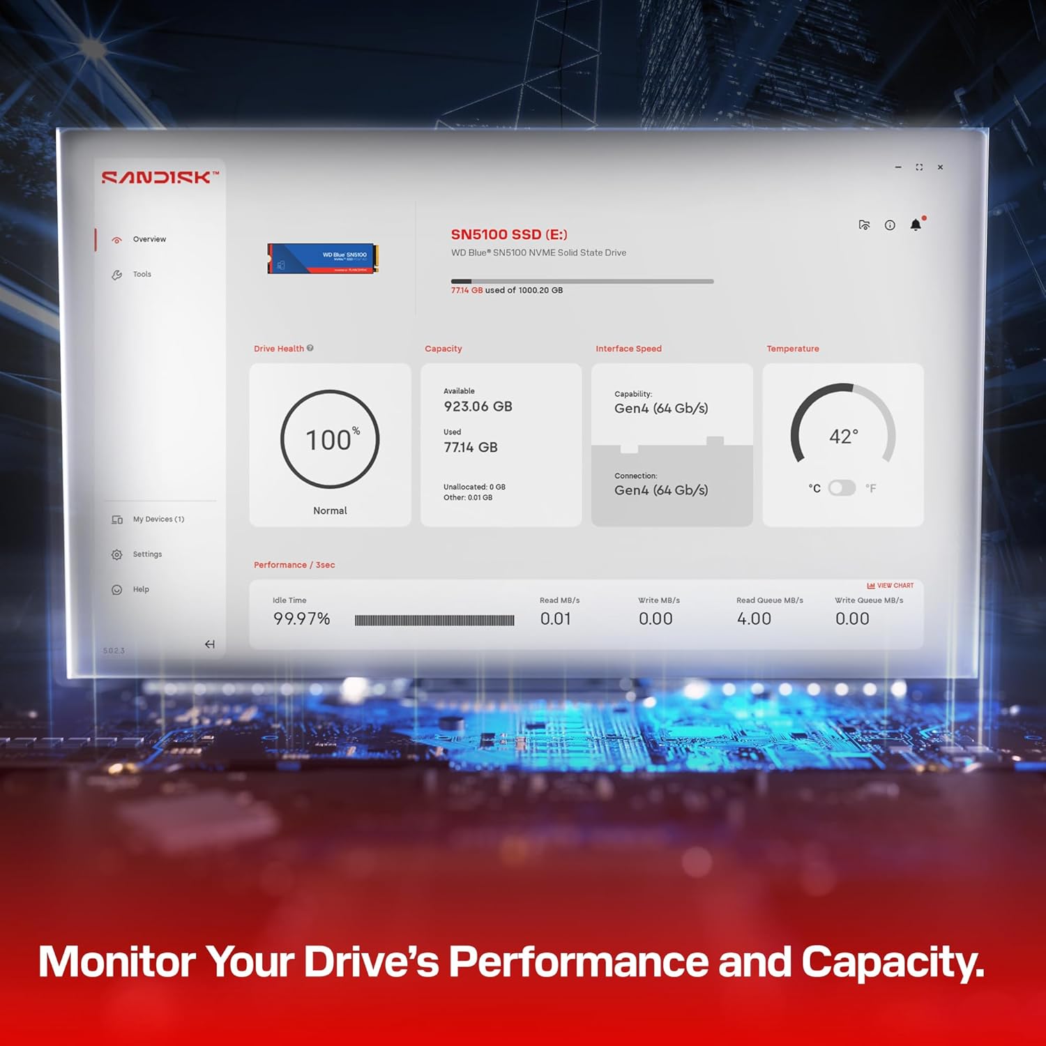 WD BLUE INTERNAL SSD 1TB SN5100 M.2 NVME 2280 PCIE 4.0 7100MB/S WDS100T5B0E - Image 6