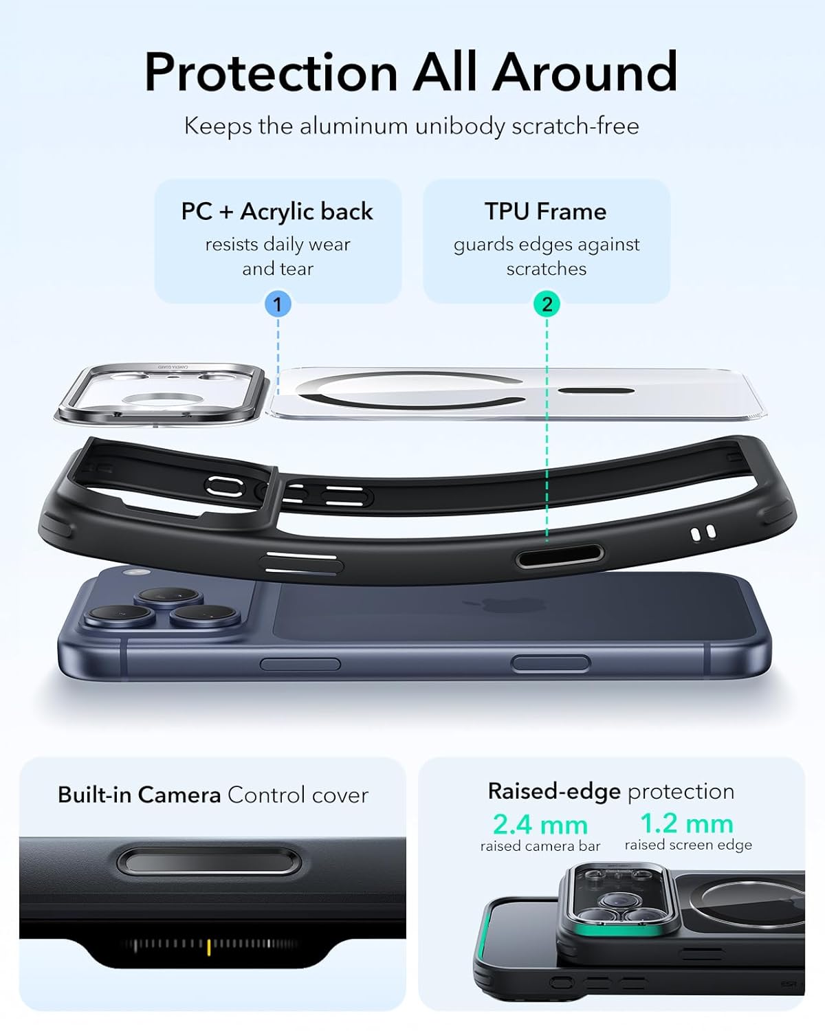 ESR CLASSIC HYBRID MAGNETIC CASE CAM CONTROL STASH STAND COMPATIBLE WITH IPHONE 17 PRO CLEAR BLACK - Image 4