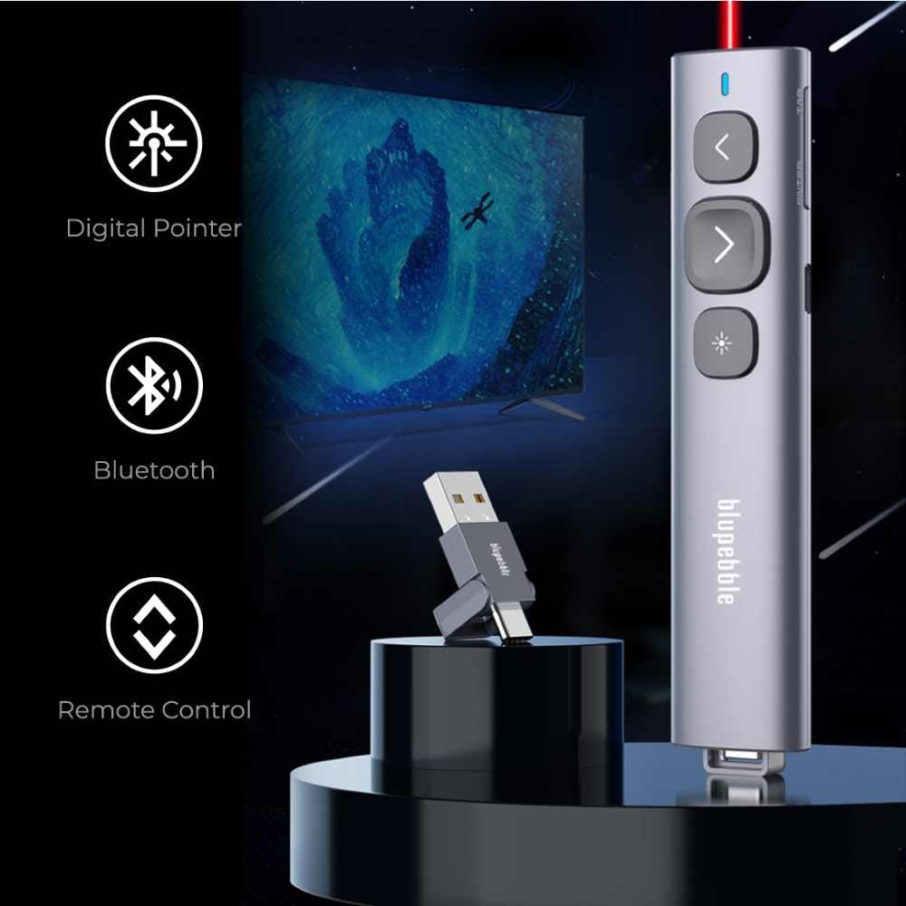 BLUPEBBLE WAND REMOTE BT PRESENTER WITH USB A & USB C RECEIVER GREY BP-WANDBT-GY - Image 5